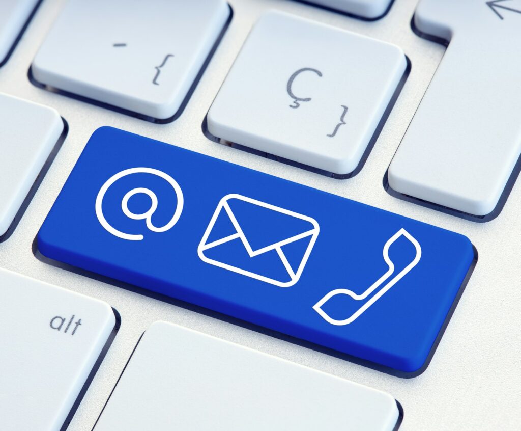 Contact Us set of signs on blue computer Keyboard Key